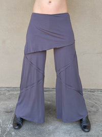 women's natural rayon jersey skirt over wide leg pants with raised diagonal stitching #color_steel