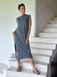 caraucci cotton pocket dress #color_carbon