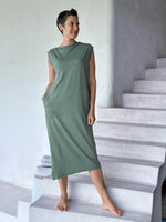 caraucci cotton pocket dress #color_matcha