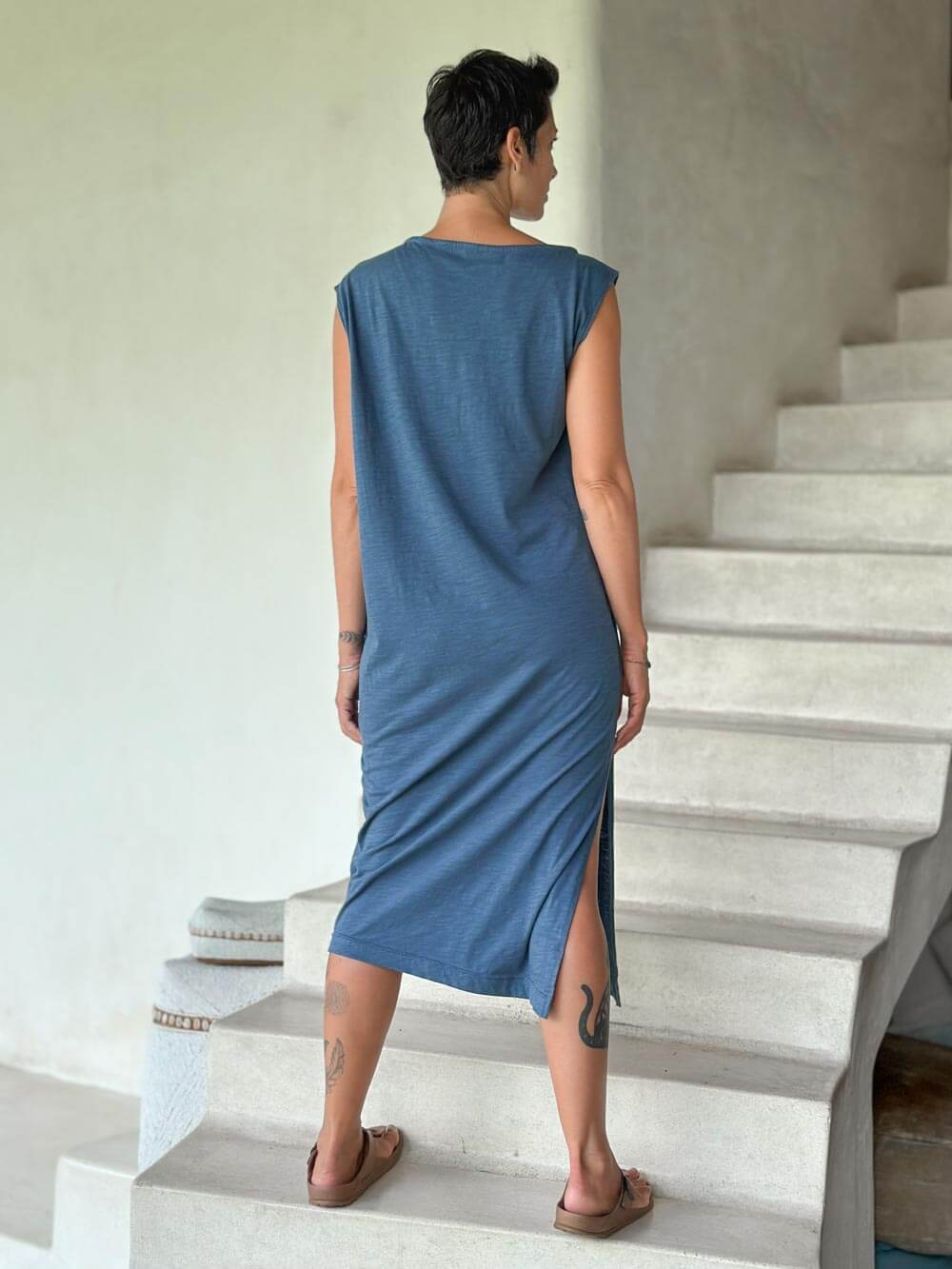 caraucci cotton pocket dress #color_pacific