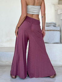 caraucci cotton smocked waist dusty rose wide leg flow pants #color_mangosteen