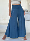 caraucci cotton smocked waist denim blue wide leg flow pants #color_pacific