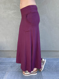 women's bamboo spandex stretchy long purple skirt with two pockets #color_jam