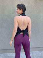 women's bamboo spandex purple pants with raised stitch details and 2 zipper pockets #color_jam