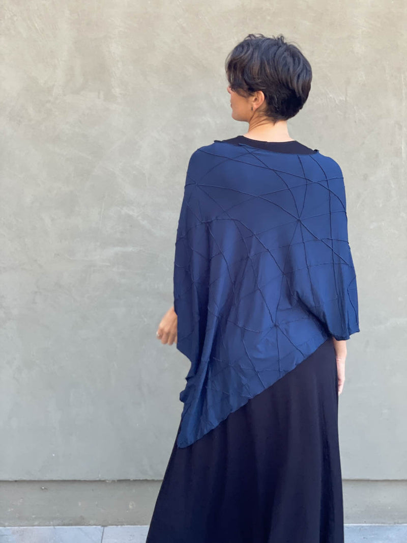 caraucci women's plant based rayon jersey navy blue versatile poncho can be worn multiple ways #color_navy
