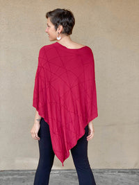 caraucci women's plant based rayon jersey red textured poncho can be worn multiple ways; dress, skirt, halter top #color_scarlet