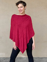 caraucci women's plant based rayon jersey red textured poncho can be worn multiple ways; dress, skirt, halter top #color_scarlet