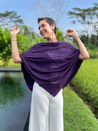 caraucci women's plant based rayon jersey purple textured poncho can be worn multiple ways; dress, skirt, halter top #color_plum