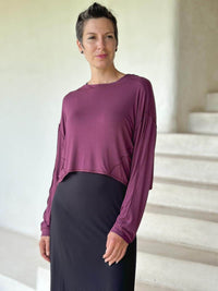 caraucci lightweight rayon jersey reversible long sleeve purple shrug and top  #color_jam