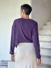 caraucci lightweight plant-based-rayon jersey purple reversible long sleeve knot front shrug top #color_plum