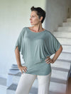 caraucci women's lightweight short sleeve sage green loose fit top #color_moss