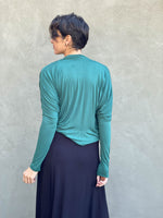 caraucci women's lightweight plant based rayon jersey jasper green loose fit shrug #color_jasper
