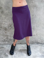 caraucci flexible plant-based purple a line midi skirt #color_plum