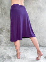caraucci flexible plant-based purple rayon lycra a line midi skirt #color_plum