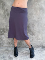 caraucci stretchy plant-based steel grey a line midi skirt #color_steel