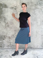 caraucci stretchy plant-based teal blue a line skirt #color_teal