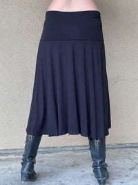 women's plant based rayon jersey stretchy black midi skirt can also be worn as a dress #color_black