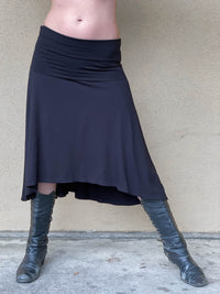 women's plant based rayon jersey stretchy black midi skirt can also be worn as a dress #color_black