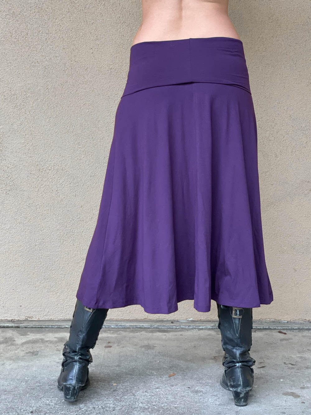 women's plant based rayon jersey stretchy purple midi skirt can also be worn as a dress #color_plum