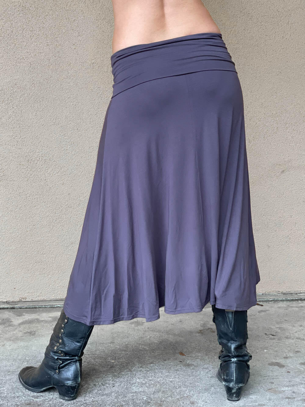 women's plant based rayon jersey stretchy steel grey midi skirt can also be worn as a dress #color_steel