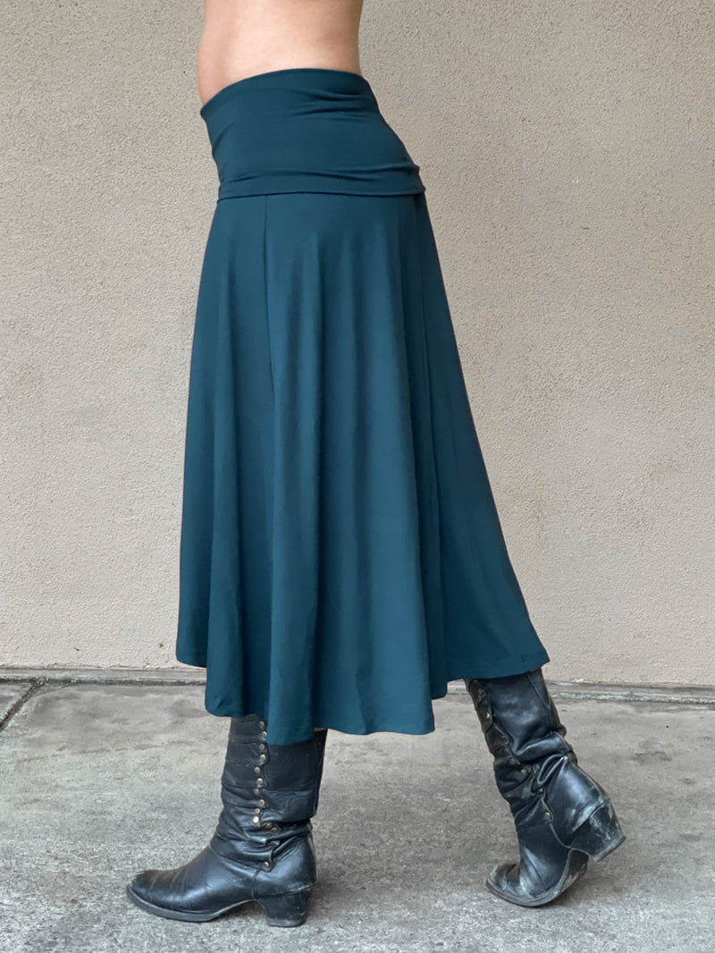 women's plant based rayon jersey stretchy teal blue midi skirt can also be worn as a dress #color_teal