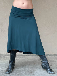 women's plant based rayon jersey stretchy teal blue midi skirt can also be worn as a dress #color_teal