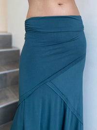 women's plant based stretchy rayon jersey teal blue maxi skirt with raised stitch detail #color_teal