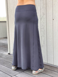 women's bamboo spandex stretchy long steel grey skirt with two pockets #color_steel