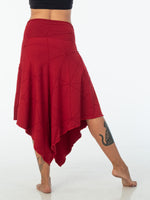 women's plant based rayon jersey stretchy asymmetrical red midi skirt with fold-over waistband #color_red