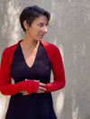 women's plant based rayon jersey stretchy red sleeve shrug with thumbholes #color_red