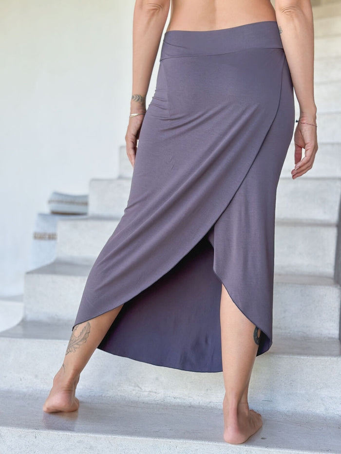 caraucci gray tube slit skirt #color_steel