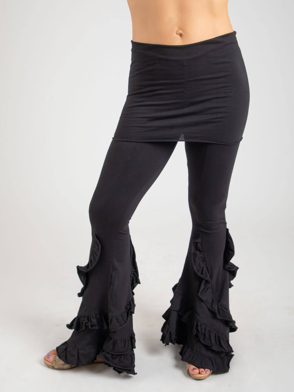 Black ruffle bottom pants best sale