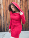 women's plant-based textured jersey long sleeve versatile cowl neck red tunic with thumbholes #color_red