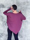caraucci plant-based rayon jersey purple asymmetrical hem oversized long sleeve top with thumbholes #color_jam