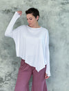 caraucci plant-based rayon jersey white asymmetrical hem oversized long sleeve top with thumbholes #color_white