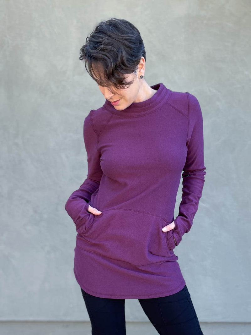 caraucci women's purple bamboo cotton fleece pullover with kangaroo pocket #color_jam