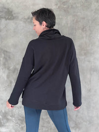 caraucci eco-fleece black cowl neck bamboo cotton pullover sweatshirt #color_black