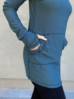 caraucci women's teal blue bamboo cotton fleece pullover with kangaroo pocket #color_teal