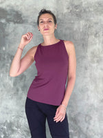 caraucci plant-based fitted purple high boatneck top #color_jam