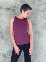 caraucci plant-based fitted purple high boatneck top #color_jam