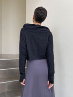 caraucci black cotton long dolman sleeve cowl neck cropped top #color_black
