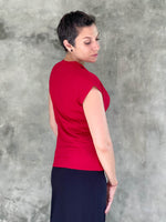 caraucci plant-based rayon stretch jersey red cross over neckline top #color_red