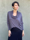 women's natural lightweight rayon jersey steel grey cowl neck loose fit top with thumbholes #color_steel