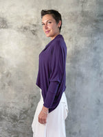 women's natural lightweight rayon jersey purple cowl neck loose fit top with thumbholes #color_plum
