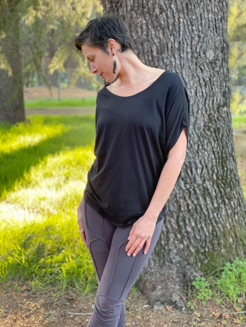 women's pima cotton loose fit black dolman t-shirt #color_black