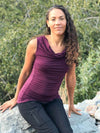 women's plant based rayon jersey top with ruching on sides and slight cowl neck#color_jam