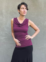 women's plant based rayon jersey purple top with ruching on sides and slight cowl neck #color_jam