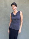 women's plant based rayon jersey steel grey top with ruching on sides and slight cowl neck #color_steel