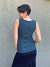 women's plant based rayon jersey teal blue top with ruching on sides and slight cowl neck #color_teal