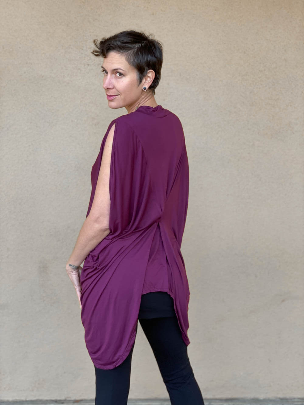 women's plant based rayon jersey loose fit purple kaftan tunic #color_jam